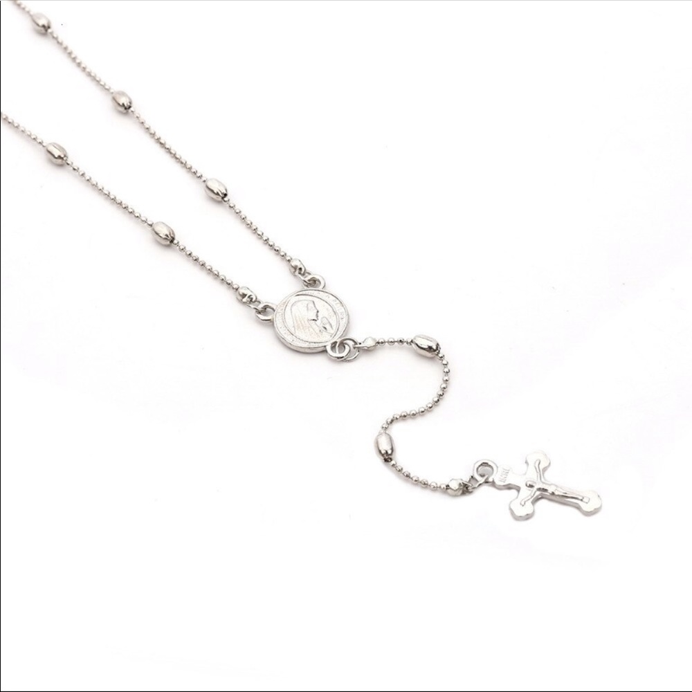 NWT Silver Cross Beaded Necklace - Picture 5 of 7